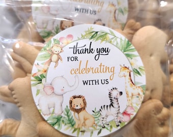 Safari baby shower favors 1.9 inch stickers and bags thank you celebrating with us, Gender neutral girl favors baby shower label party favor