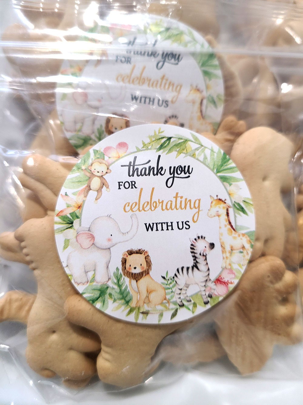 Safari baby shower favors 1.9 inch stickers and bags thank you celebrating with us, Gender neutral girl favors baby shower label party favor
