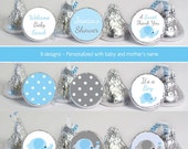 baby shower favors stickers for mini candy (No.K41) elephant boy polka dots blue gray