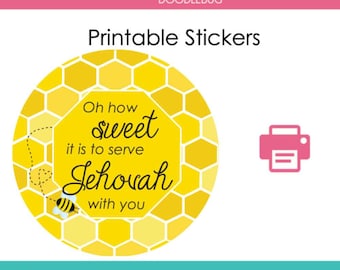 PRINTABLE 2 inch honey bee labels JW pioneer gift how sweet it is to serve Jehovah with you