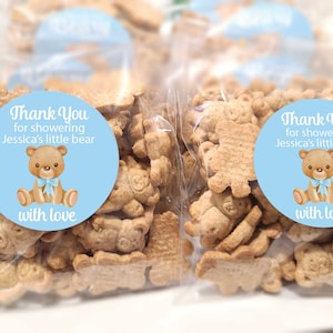 Personalized Teddy bear baby shower favors, stickers with bags, thank you favors for babies shower boy teddy bear, DIY cheap party favor