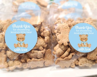 Personalized Teddy bear baby shower favors, stickers with bags, thank you favors for babies shower boy teddy bear, DIY cheap party favor