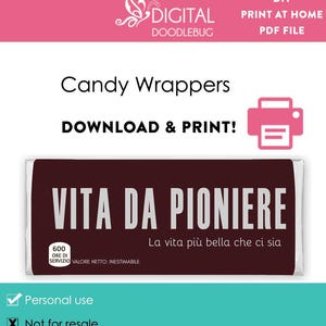 DIY Italian printable candy bar wrappers template Pioneer school appreciation gift 2024 Digital Instant Download