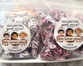 1.9 inch Stickers with bags JW 2024 convention gifts bulk, declare the good news, dessert labels snack treat gifts bags