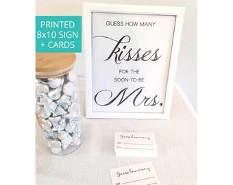 PRINTED bridal shower game guess how many kisses for the soon to be Mrs. 8x10 sign and cards party guessing game modern NO frame