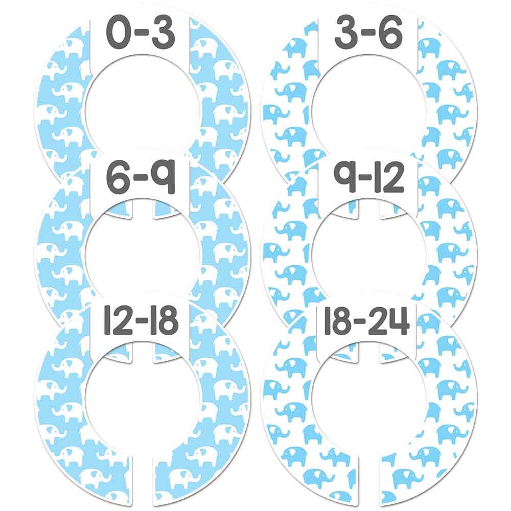 Blue and Grey Elephants Set of 6 Wardrobe Closet Size Dividers