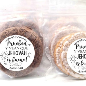 Spanish Español 1.9 inch Stickers with bags Jw pioneer gifts bulk, Prueben y vean que Jehová es bueno labels bags
