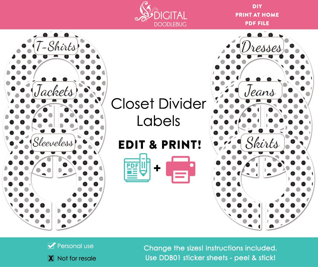 DIY editable printable adult closet dividers PDF clothes | Etsy