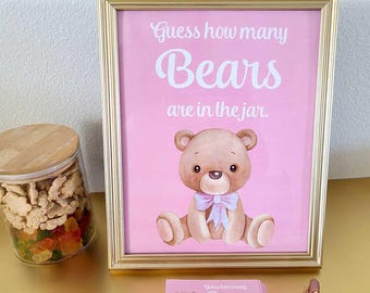 Guess how many bears Teddy bear baby shower game cards + 8x10 sign NO frame