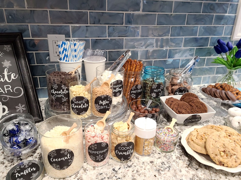 PRINTED Hot Chocolate Bar Kit DIY 36 Labels 2.5 Inch + 8x10 Paper Sign ...
