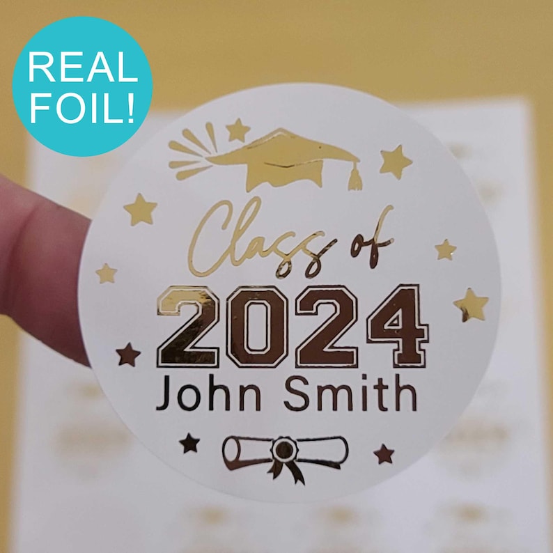 Foil Graduation Party Favor Stickers Class of 2026 Personalized Name ...