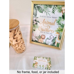 PRINTED Safari baby shower game guess how many animal crackers cards + 8x10 sign jungle guessing game party gender neutral coed - NO frame