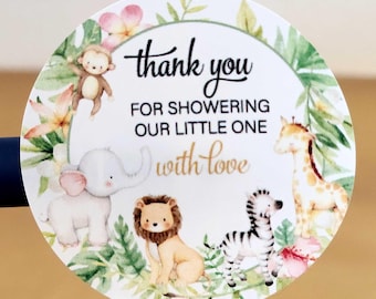 Safari baby shower favor labels 1.9 inch stickers round