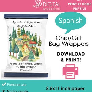 Spanish DIY printable chip gift bag wrappers template, JW 2026 pioneer school Digital File Instant Download