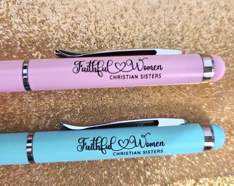 Pen with stylus JW pioneer school gift for sisters pink or aqua Faithful Women Christian Sisters letter writing baptism gift ballpoint