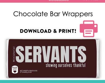 DIY printable candy bar wrappers template Ministerial Servant appreciation gift Digital File Instant Download