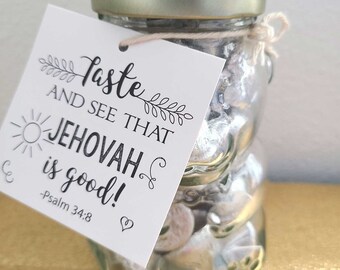 2.5 inch hang tags JW pioneer gift taste and see that Jehovah is good - NO string