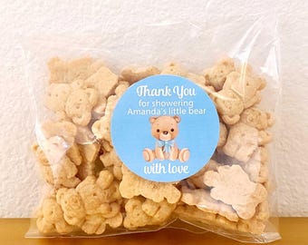 Personalized Teddy bear baby shower favors, stickers with bags, thank you favors for babies shower boy teddy bear, DIY cheap party favor
