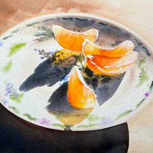 Hochwertiger Kunstdruck Mandarinen Stillleben, Sammlerstück, handsigniert, schöne Wohnkunst und als Geschenk, 21x25cm