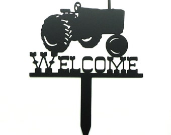 Tractor Shaped Metal Art Welcome Lawn Garden Sign