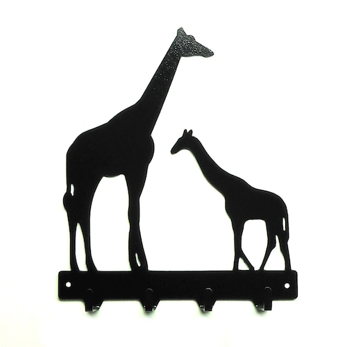 Mother and Baby Giraffe Silhouette Key Hook Rack Metal Wall Etsy