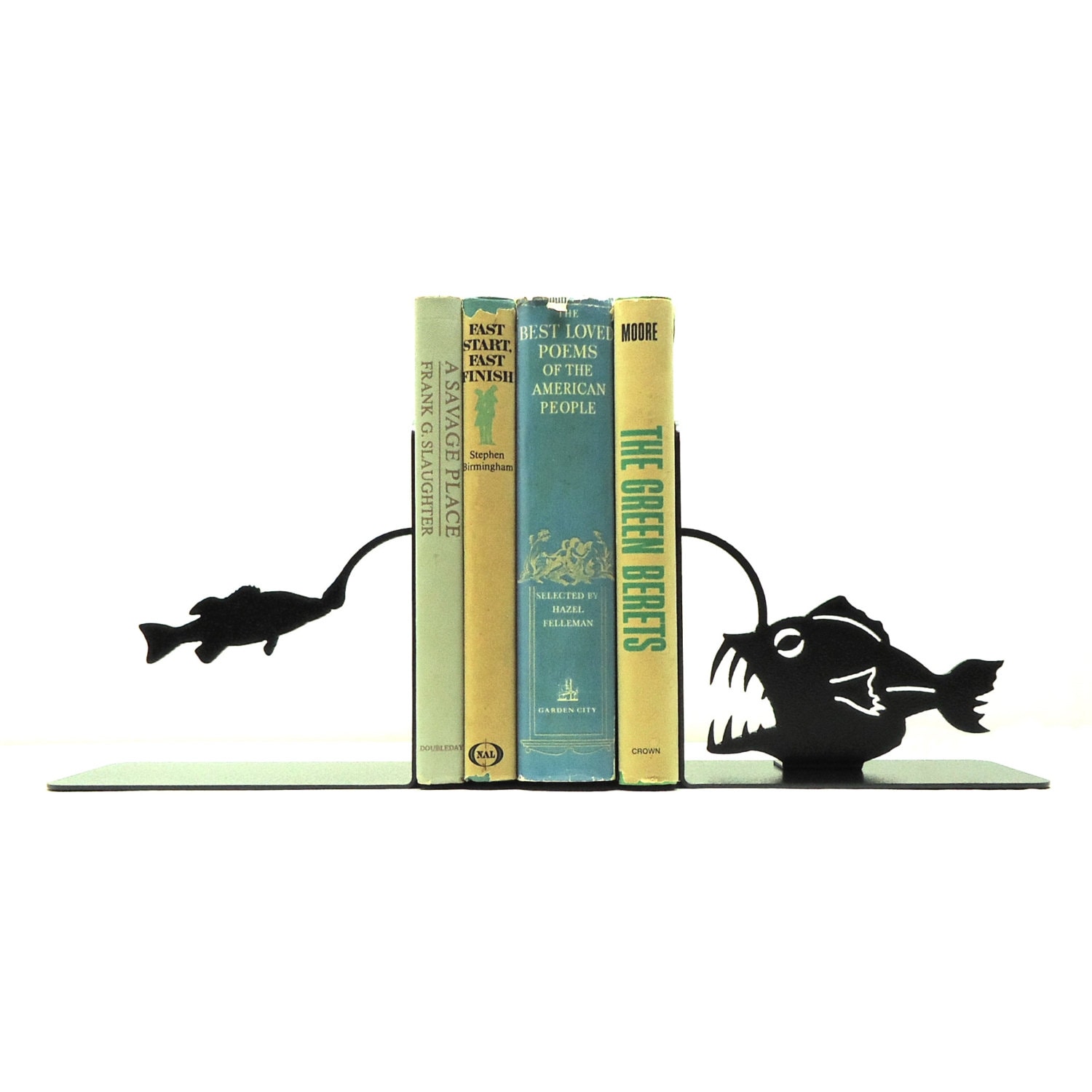 Fly Fishing Bookends Blue Tan Fish Net Hat Basket Desk Book Ends  Collectible