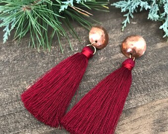 Maroon Hula Tassel Earrings