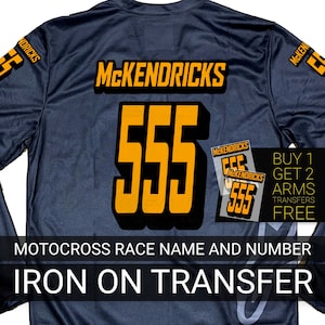 Iron On Race Name and Number For Motocross Shirt, Transfers Motocross Number