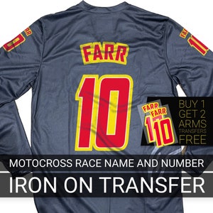 Iron On Race Name and Number For Motocross Jersey, Transfers Motocross Decal