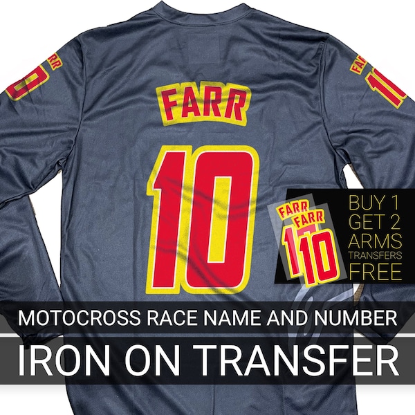 Iron On Race Name and Number For Motocross Jersey, Transfers Motocross Decal