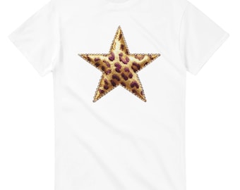 T-Shirt Gold Leopard Star Heavyweight Cotton Casual Tee