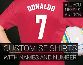 Iron On Transfers for Football Shirt, Name and Number, Soccer Kit, Create Your Own Football Kit, Fathers Day Gift