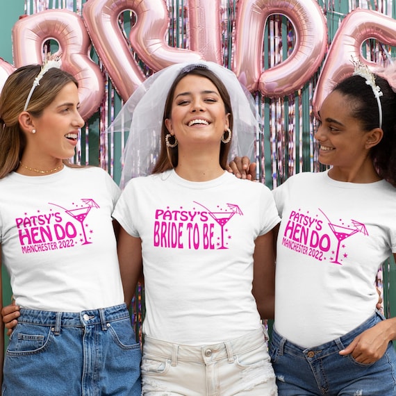 Design Pink Ladies Print T Shirt Iron On Fabric Heat Transfer Hen Party Top Crew 