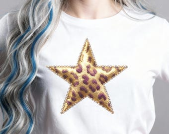 Leopard‑Print Star Iron‑On Transfer – DIY Applique for T‑Shirts & Jackets.