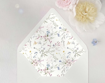 Watercolour Wildflower Summer Floral Pattern Envelope Liner for A7 Euro / Pointed Flap Wedding Invitation Envelopes