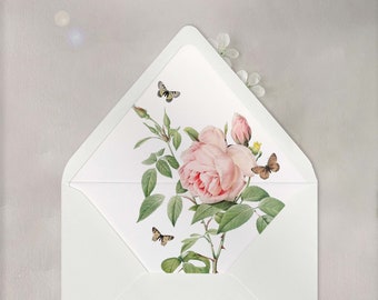 Peony and Butterflies Summer Floral Envelope Liner for A7 Euro / Pointed Flap Wedding Invitation Envelopes