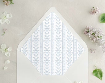 Floral Stripe Wallpaper, Classic Blue and White Parisian Envelope Liner for A7 Euro / Pointed Flap Wedding Invitation Envelopes
