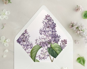 Blooming Lilac, Romantic Purple Floral Garden Envelope Liner for A7 Euro / Pointed Flap Wedding Invitation Envelopes