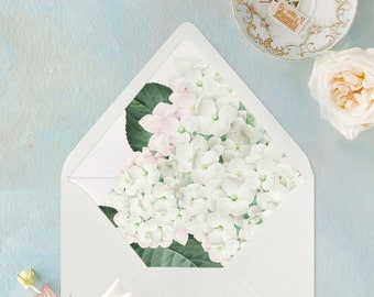 Romantic Vintage Hydrangea Floral Envelope Liner for A7 Euro / Pointed Flap Wedding Invitation Envelopes