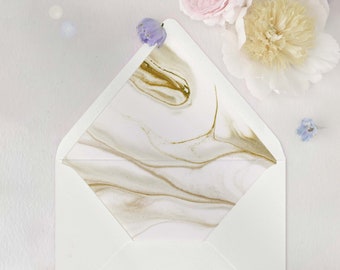 Marble Slab Modern and Neutral Gold Patterned Envelope Liner for A7 Euro / Pointed Flap Wedding Invitation Envelopes