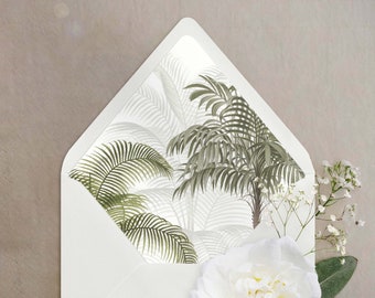 Elegant Palms Tropical Beachy Botanical Envelope Liner for A7 Euro / Pointed Flap Wedding Invitation Envelopes