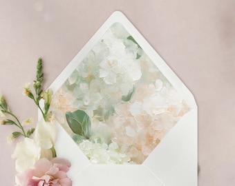 Pastel Hydrangeas Soft Impressionist Painted Floral Envelope Liner for A7 Euro / Pointed Flap Wedding Invitation Envelopes