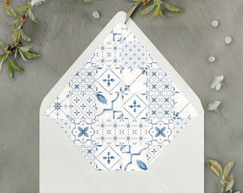 Dutch Delftware Tile, Blue and White Pattern Envelope Liner for A7 Euro / Pointed Flap Wedding Invitation Envelopes