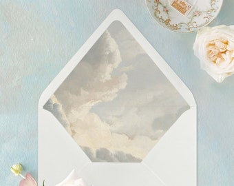Cloud Study, Vintage Summer Sky Artwork Envelope Liner for A7 Euro / Pointed Flap Wedding Invitation Envelopes