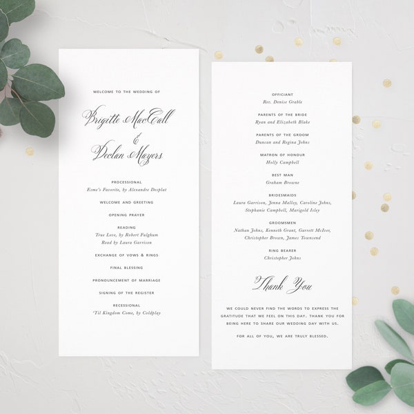 Sutton | Romantic Calligraphy Wedding Program, Handwritten Invite, Minimalist Wedding, Traditional Wedding, Modern Wedding, Gold Foil