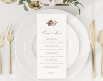 Tasmin Modern Watercolour Wedding Menu Card Blush Wedding Etsy