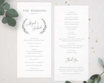 Blake | Garden Wedding Program Card, Wedding Calligraphy, Wreath Wedding Program, Green Watercolour Wedding, Eucalpytus, Laurel, Gold Foil