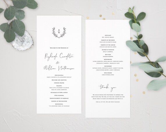 Rayna Monogram Wedding Program Wedding Monogram Wreath Etsy