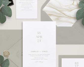 No. 11 | Camille - Modern Minimalist Art Deco Inspired Marble Wedding Invitation