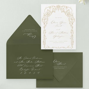 CELINE Classic Vintage-Style Floral Frame Save the Date Card & Envelope, Modern Elegant Wedding Stationery image 4